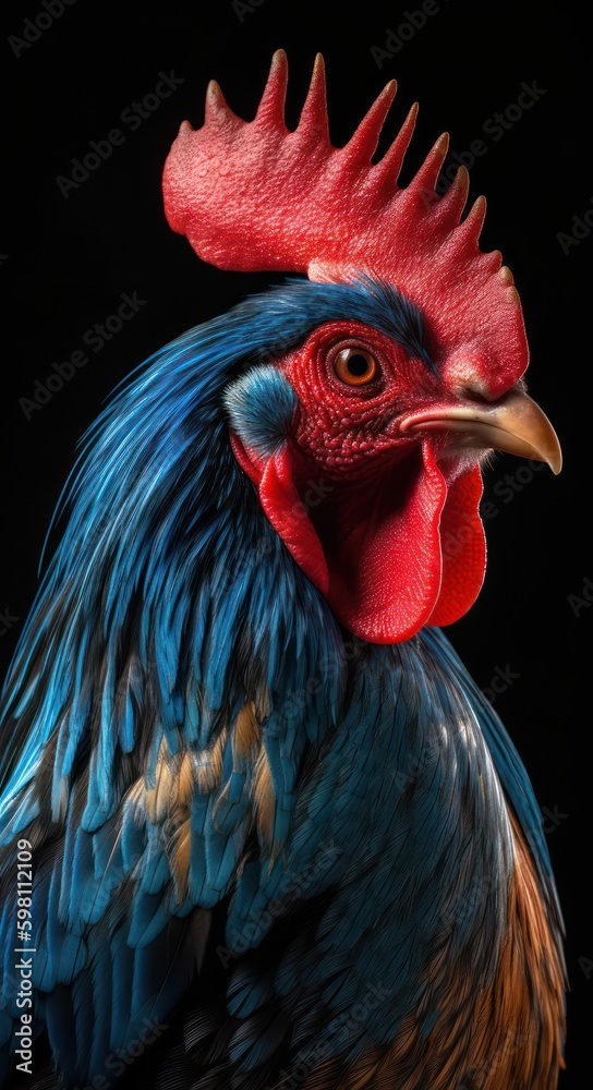 beautiful and colorful rooster close up. Generative AI