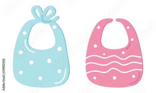 Baby bib set. Breastplate for baby feeding with dots and wavy lines. Aprons with ties and without Generative AI