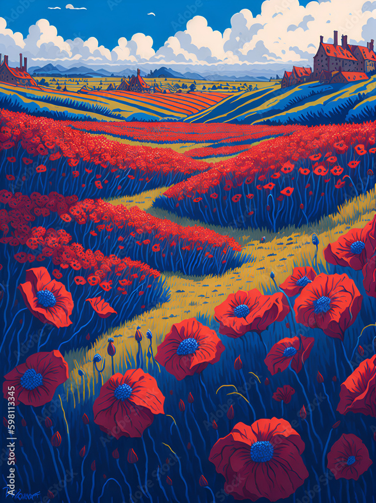 Red Poppy field. Ai generated illustration Red Poppy field. Ai generated illustration