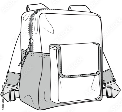 kids school bag flat sketch vector illustration school backpack technical cad drawing template