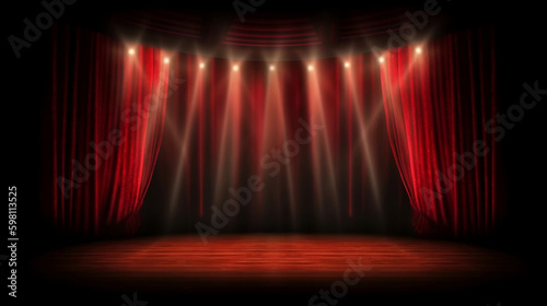 Magic theater stage red curtains Show Spotlight, Generative Ai