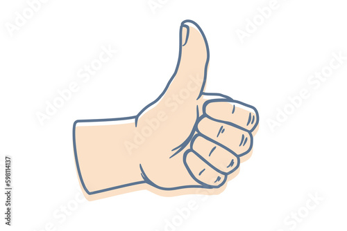 Vector background with icon of like hand. Vector illustration of like on isolated background. Sticker of thumb up.