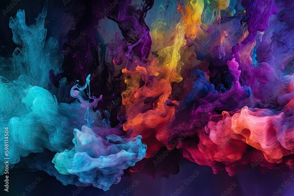Psychic Wave Art: Abstract Smoke Texture on a Colorful Alcohol Ink Background, Generative AI