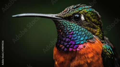 Vibrant Colors of a Hummingbird Up Close - A Wildlife Gem, Generative AI