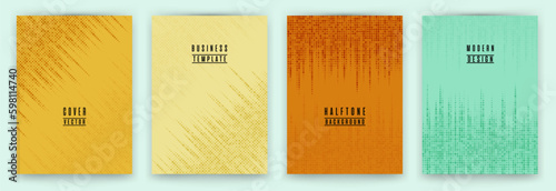 Simple halftone dot texture placard background vector set. Abstract cover layouts. Halftone dots