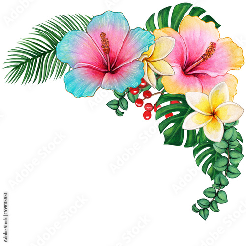 Watercolor tropical flower corner