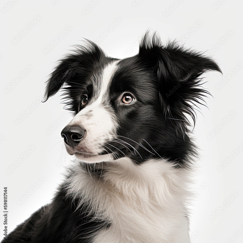 Adorable Black and White Border Collie Puppy on an Isolated White Background: Generative AI