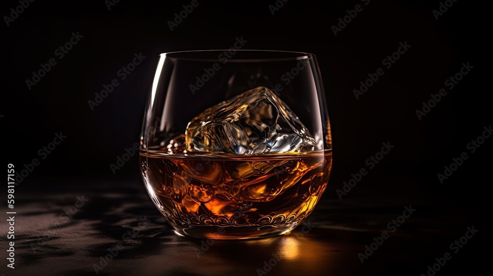 Chilling Whiskey on a Dark Background - An Unforgettable Drinking Experience: Generative AI