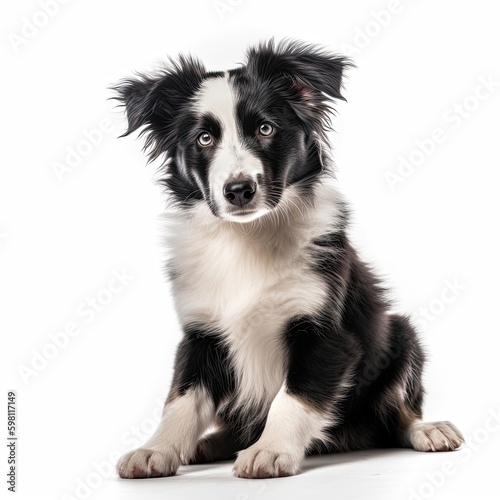Adorable Black and White Border Collie Puppy Isolated Against a Blank White Background. Generative AI © AIGen