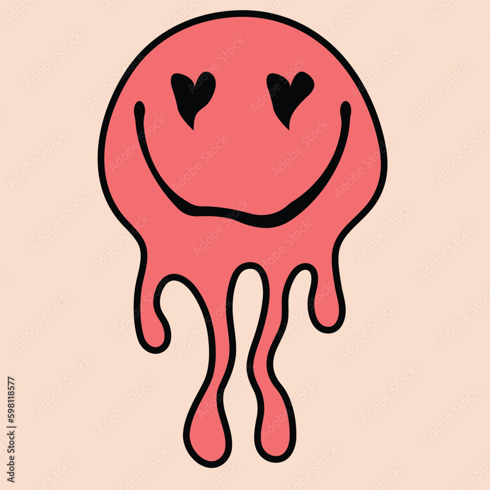 Obraz premium melted, love, drippy, acid face, smile, fun, face, vector, funny, Psychedelic, Distorted Emoji, heart