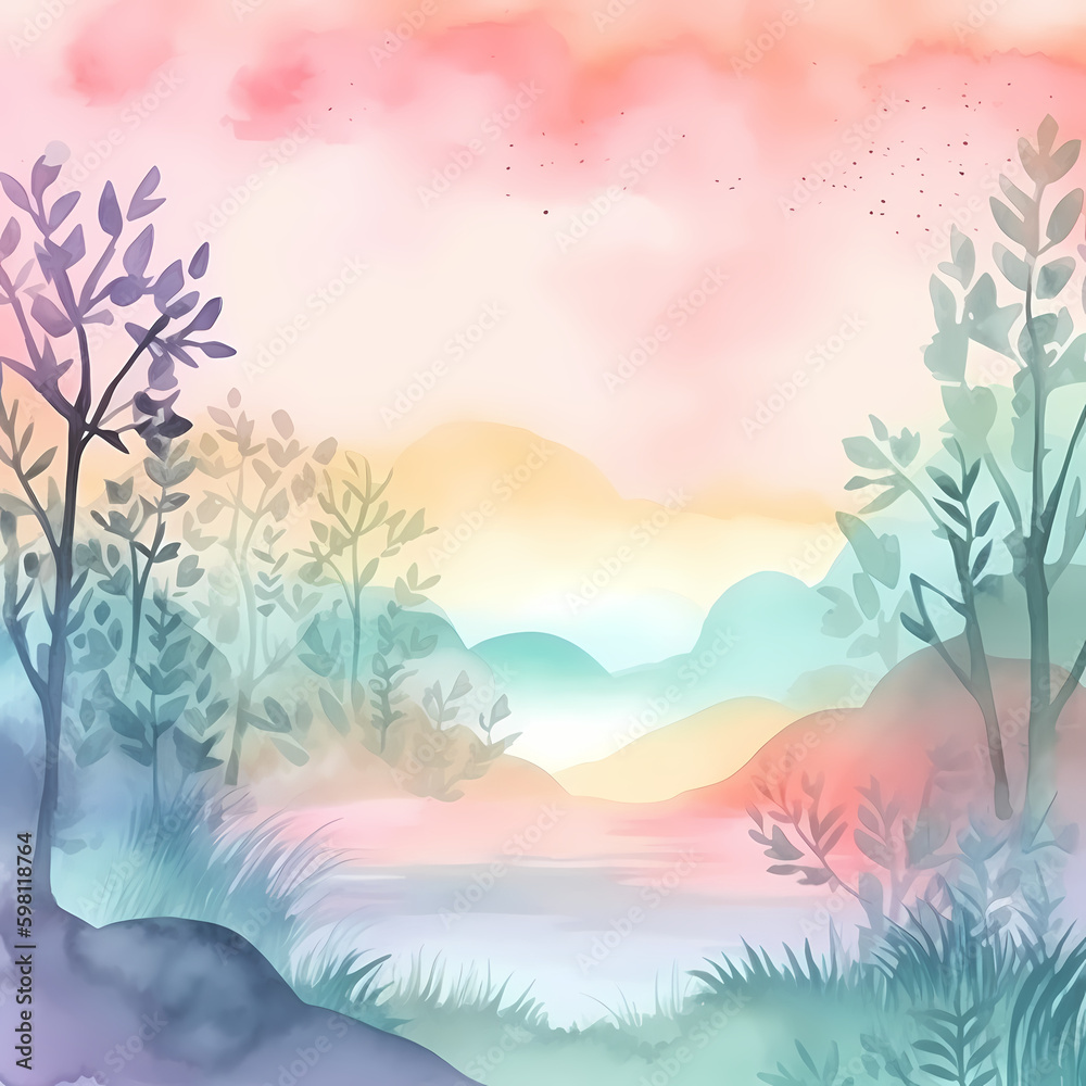 Mountain lake Nature Watercolor. Generative AI