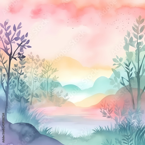 Mountain lake Nature Watercolor. Generative AI