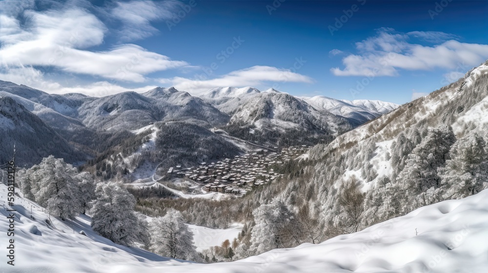 Majestic and Serene Winterly Snowscape at Peak in Catalonia - Silence and Calmness of Vacations and Nature in Vallter, Setcases, Ripoll's, Girona Pyrenees, Generative AI