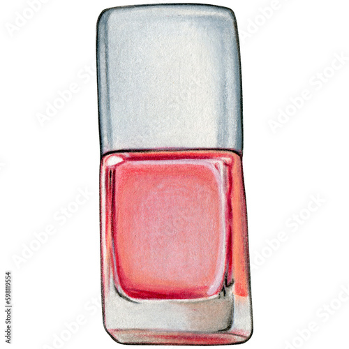 Watercolor hand drawn nail polish bottle