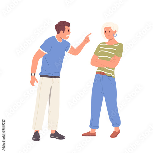Aggressive man and woman couple during conflict and quarrel vector illustration isolated on white Generative AI