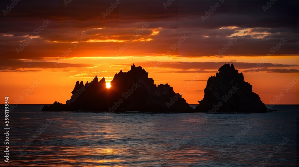 Sunset Silhouette: Capturing the Majestic Sea Stacks at the Great Barrier Reef