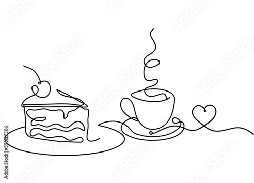 Wallpaper Mural Abstract piece of cake and heart as continuous lines drawing on white background Torontodigital.ca