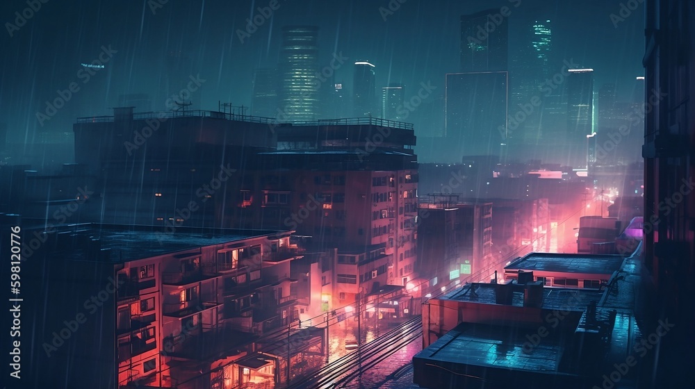city at rainy night