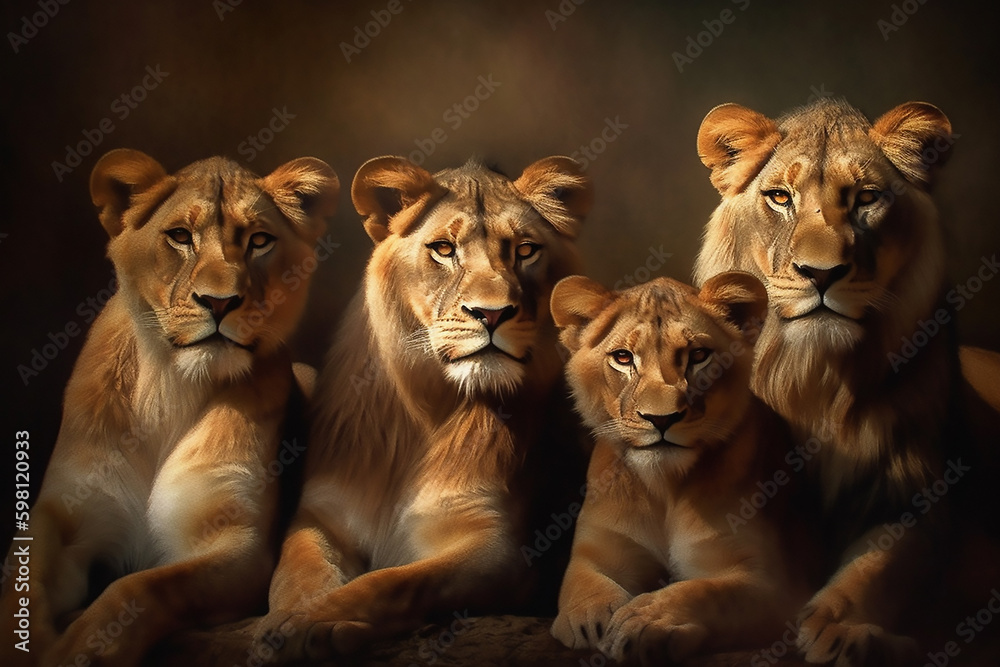The Pride of the Savannah: A Lion and His Family - Generative Ai