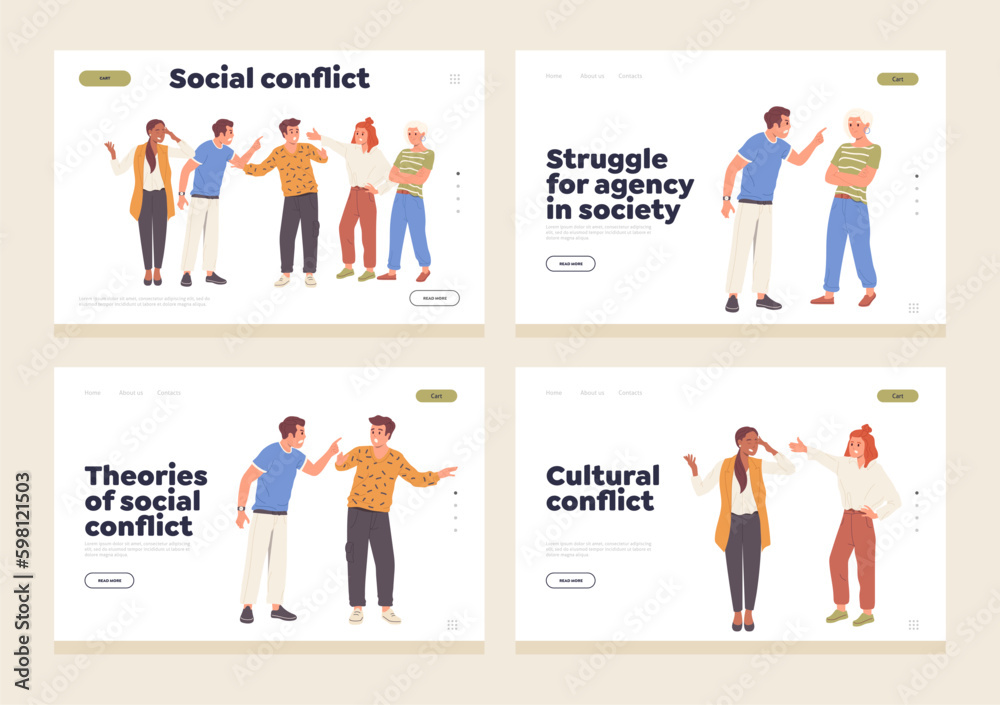 Social conflict due to racial, cultural and gender difference concept for landing page set Generative AI
