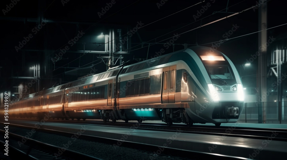 The train travels at night. Generative AI