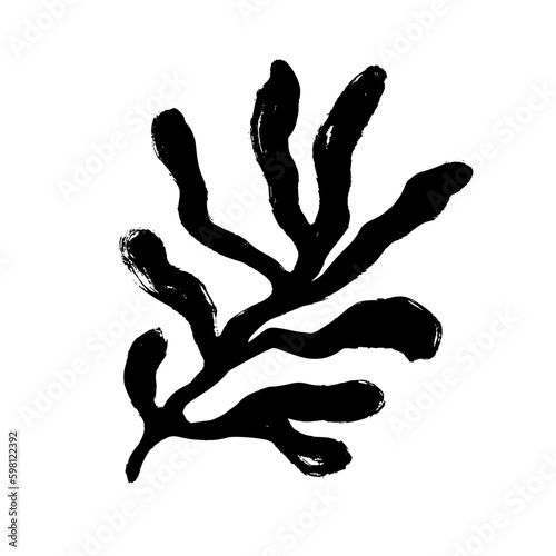 Matisse inspired contemporary organic branch. Brush drawn organic silhouette isolated on white background. Coral or sea weed, laminaria. Modern vector plant branch in naive style.