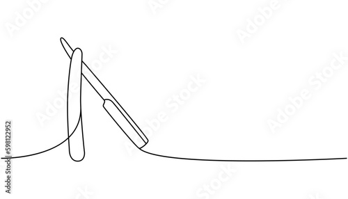 Sharp razor blade one line continuous drawing. Barber shop and hairdresser tools continuous one line illustration. Vector linear illustration.
