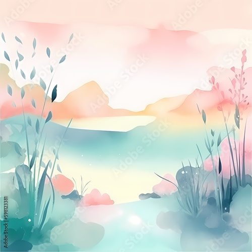 Nature Background Watercolor. Generative AI © Darwis