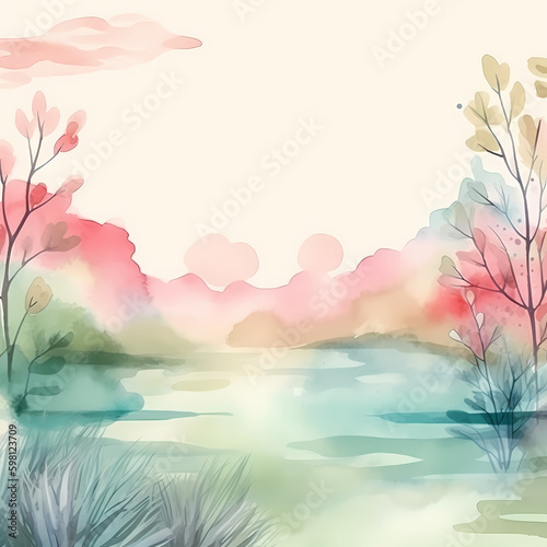 Nature Background Watercolor. Generative AI