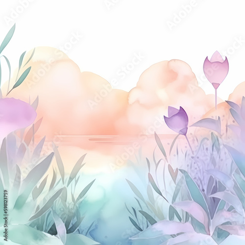 Nature Background Watercolor. Generative AI