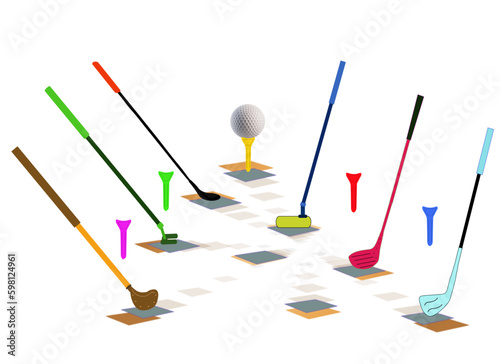 Set of golf sticks used on the courts