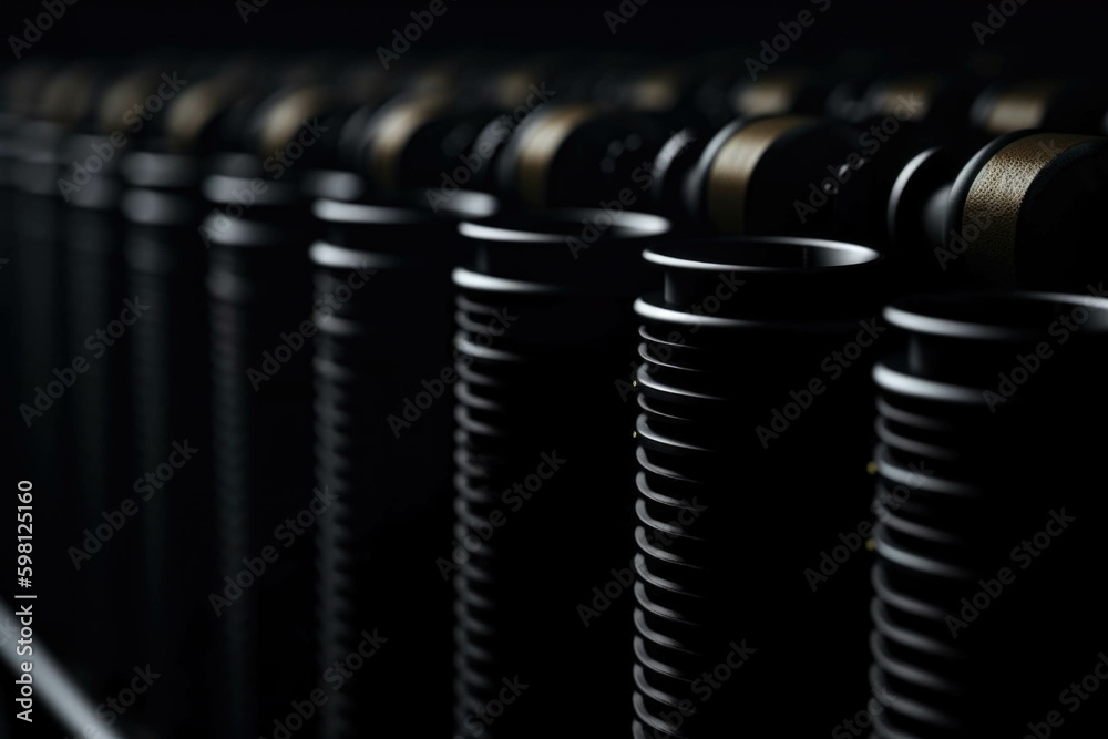 Close up of a black racing engine cogs pistons and cables visible. Speed drive concept. AI generation. Generative AI Close up of a black racing engine cogs pistons and cables visible. Speed drive concept. AI generation. Generative AI