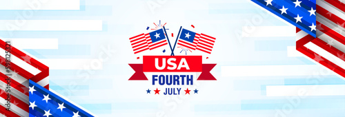 4th of July American independence day greeting banner template with usa modern flag illustration and stars. Vector design. 