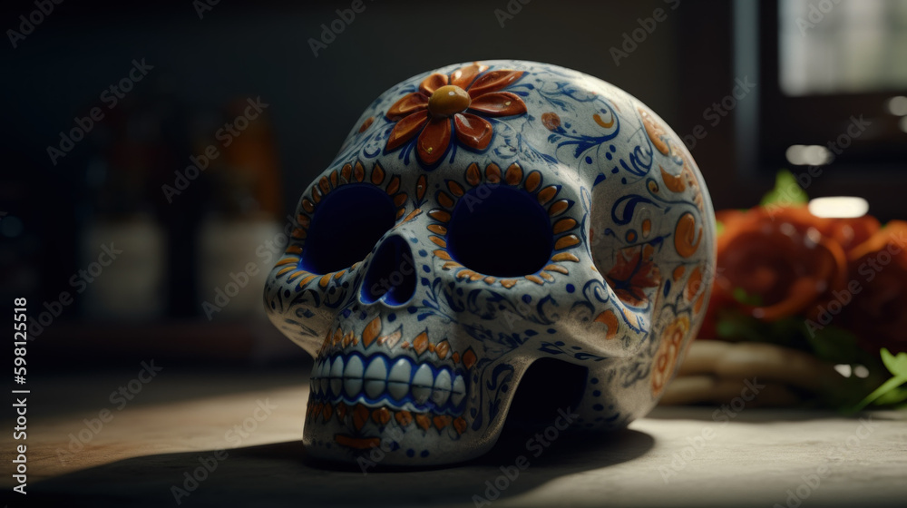 Day of the Dead concept, Sugar Skull, Calavera created with generative AI technology Day of the Dead concept, Sugar Skull, Calavera created with generative AI technology