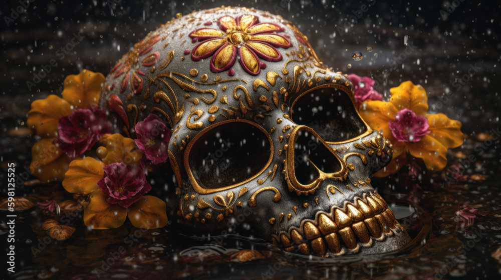 Day of the Dead concept, Sugar Skull, Calavera created with generative AI technology