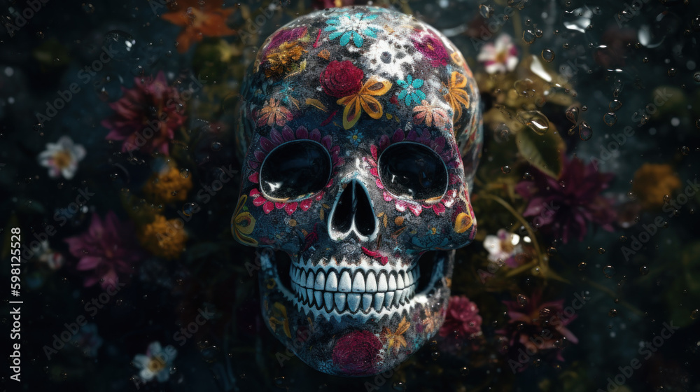 Day of the Dead concept, Sugar Skull, Calavera created with generative AI technology Day of the Dead concept, Sugar Skull, Calavera created with generative AI technology