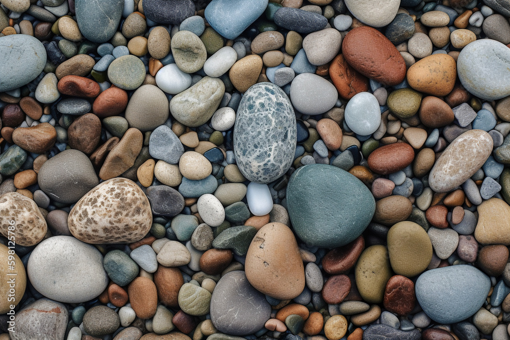 Many small colorful stones from beach, background, texture, Generative AI Many small colorful stones from beach, background, texture, Generative AI