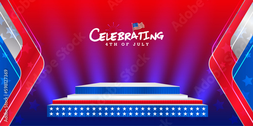 Abstract united states of America, 4th of July independence day banner, background, template with empty, blank, product display stage. Vector illustration.