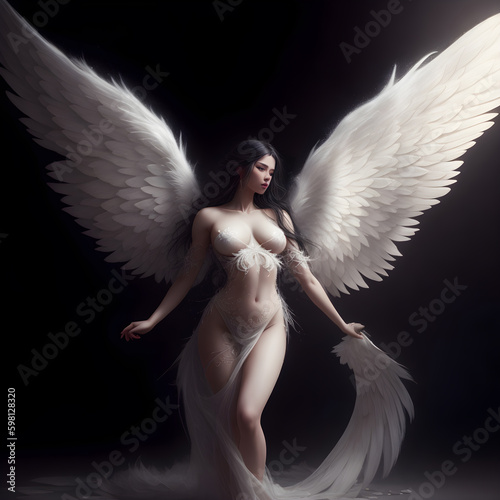 a cute angel in a white dress