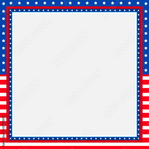 United States of America empty frame design for your message. Blank, copy space for images or texts designed with stars and stripes. Vector illustration.