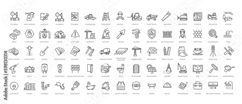 Outline web icons set - building, construction and home repair tools