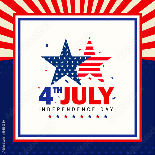 4th of July greeting banner, background, template with America frame, star, and stripe. Vector illustration. 