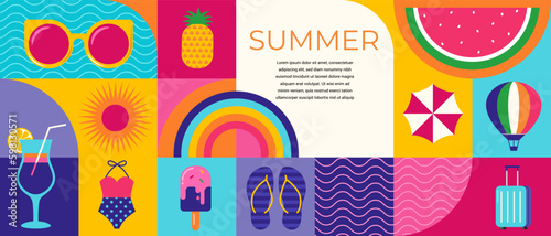 Colorful Geometric Summer Background, poster, banner. Summer time fun concept design promotion design Generative AI