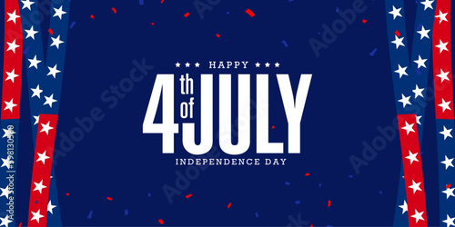 4th of july independence day greeting banner, poster, flyer, template, with usa ribbon. Vector illustration on blue background. 