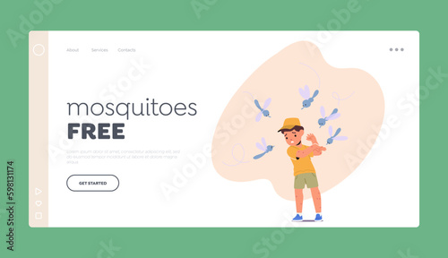 Landing Page Template with Mosquitoes Bite Kid Causing Red Bumps, Itching, And Swelling. It Can Also Lead To Allergy Generative AI