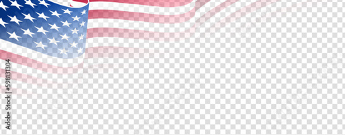 United states of America waving flag with empty, blank, copy space on transparent background. Vector illustration.