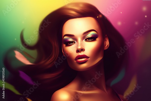 Latin pride  beautiful fictional hispanic woman on rainbow background for pride month  created with generative ai 