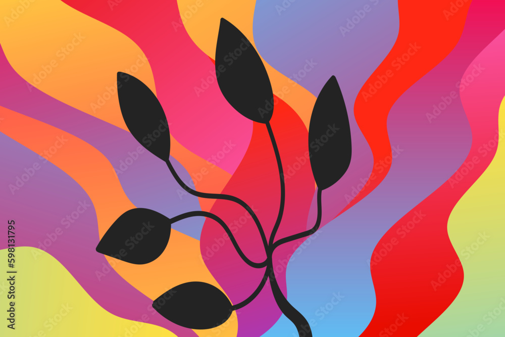 Naklejka premium Abstract vector color background with waves and twig.