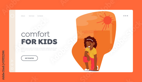 Comfort for Kids Landing Page Template. Exhausted Little Girl Sitting Down On The Ground With Heavy Breath Generative AI