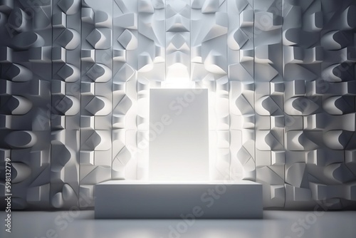 Futuristic white background mockup with illuminated board and decorative panels for modern product presentations, created using generative AI